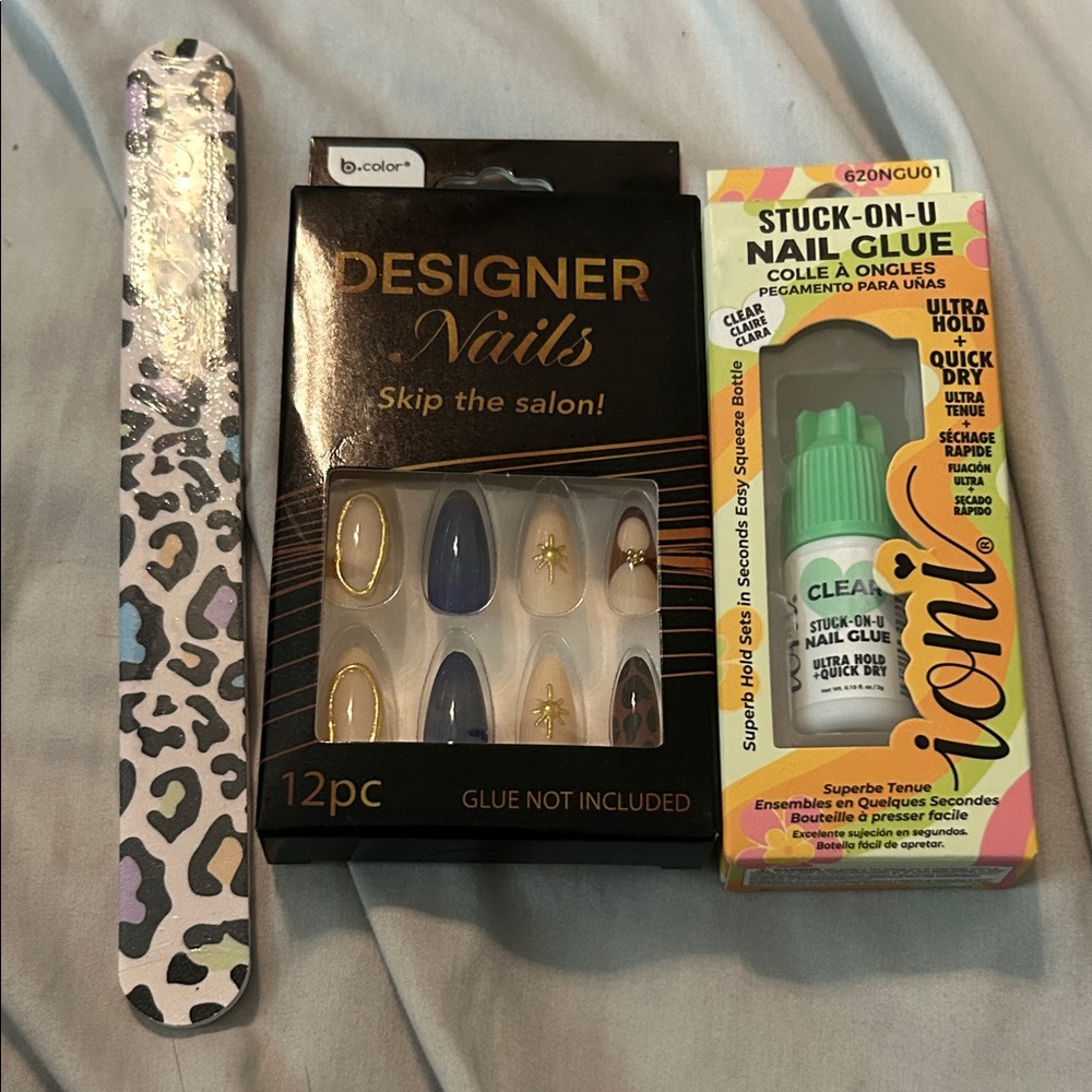 Designer Nails Set with Glue and File - Multicolor